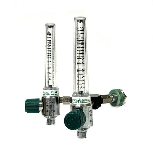Precision Medical Dual O2 Flowmeter, Model 1MFA, w/ Y Block Assembly