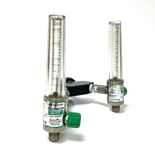 Medstar Dual O2 Flowmeter, Model 1687, w/ Y Block Assembly