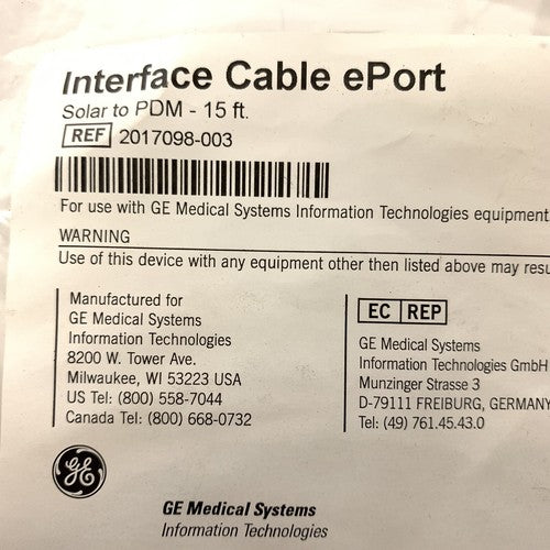 GE REF 2017098-003 Interface Cable ePort Solar To PDM - 15 ft