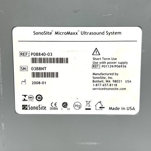 Sonosite Micromaxx REF P08840-03, Portable Ultrasound For Parts Only