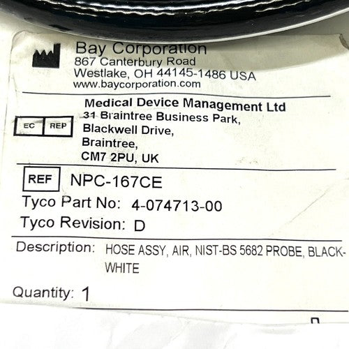 Bay Corporation REF NPC-167CE, HOSE ASSY, AIR, NIST-BS 5682 PROBE, BLACK-WHITE