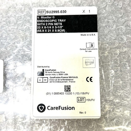 V. Mueller REF SU2995-030 Endoscopic Tray with 2 Pin Sets 22 x 8.25 x 2.5