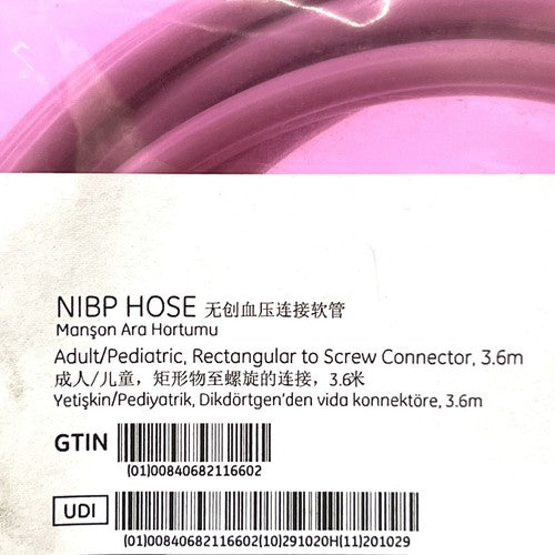 GE Critikon REF 2017008-003, NIBP Hose, Adult/Pediatric, 3.6m