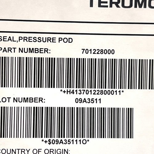 TerumoBCT P/N 701228000, Seal, Pressure POD