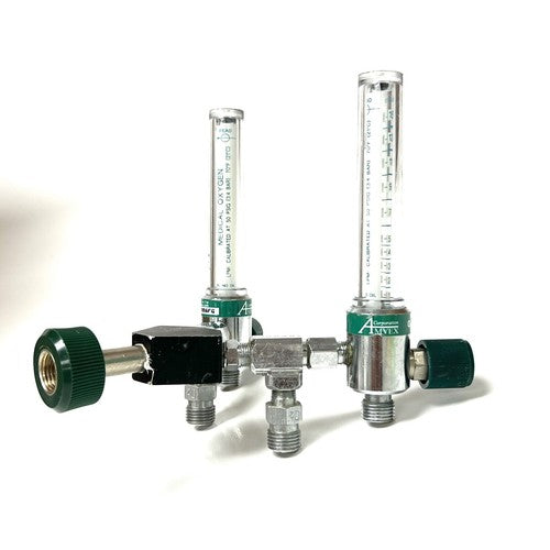 Amvex Corporation Dual O2 Flowmeter, Model O2, w/ Y Block Assembly
