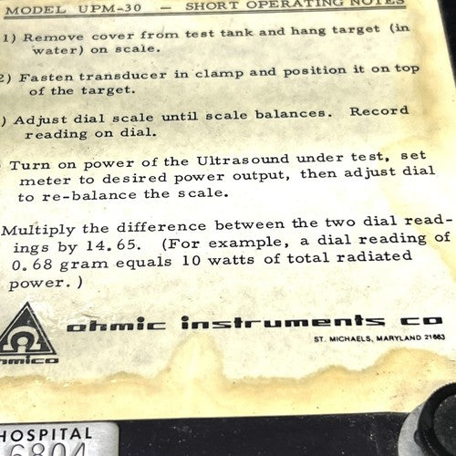 Ohmic Instruments UPM-30 Ultrasound Power Meter Scale
