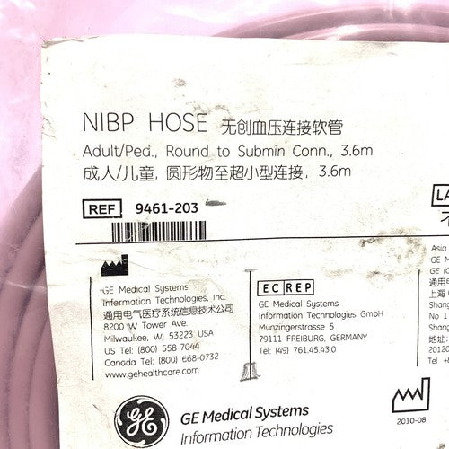 GE NIBP Hose Adult/Pediatric 3.6m Ref 9461-203