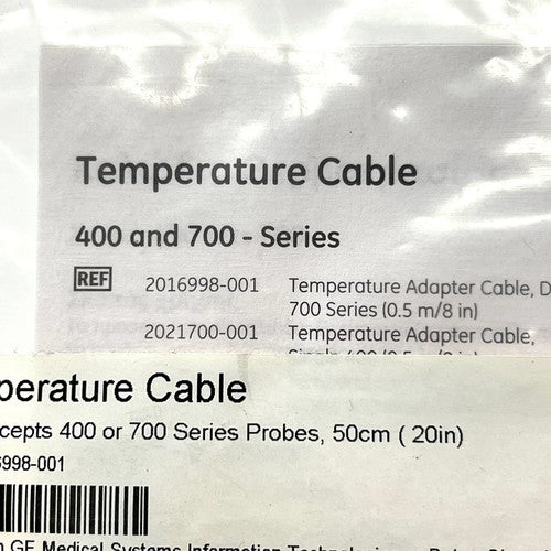 GE REF 2016998-001 Dual Temperature Cable 400/700 Series Probe 50cm