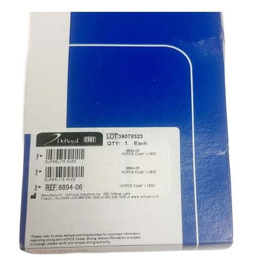 Deroyal REF 8894-06 SUPERLITE KNEE IMMOBILIZER, 2 WAY Hook&loop Closure 3XL, 19”