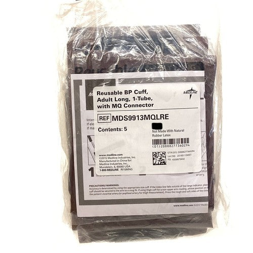 Medline MDS9913MQLRE Adult Long Reusable BP Cuff  1 Tube w/ MQ Connector (Qty 5)