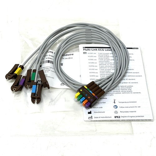 GE REF 416467-003 Multi-Link ECG Leadwire 5-ld V2-6, Grabber, AHA, 74 cm/ 29 in