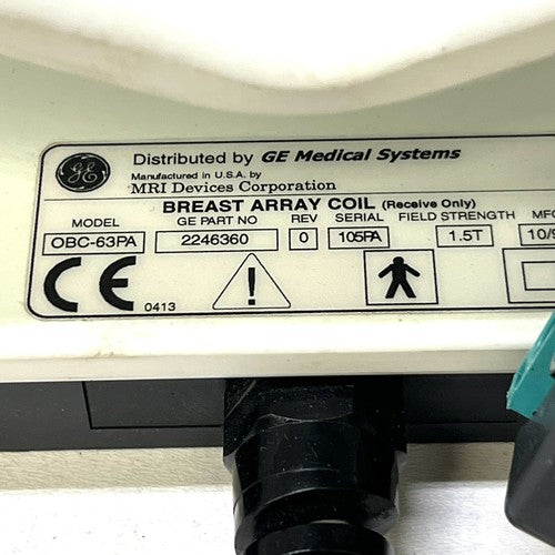 GE PN 2246360 Breast Array Coil, 1.5T Receive Only Model OBC-63PA Mfg-10/99