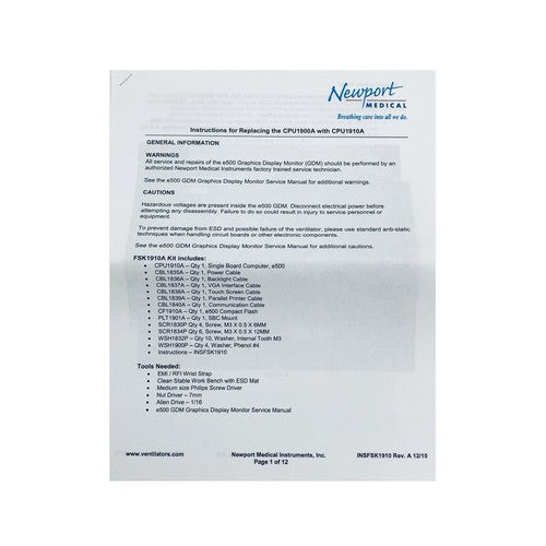 Newport Medical Field Service Kit FSK1910A GDM CPU Kit