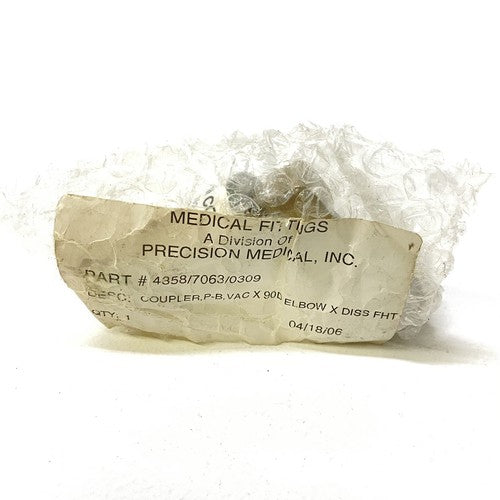 Precision Medical Fitting P/N 4358/7063/0309 Coupler,P-B,VAC 90D Elbow, Diss FHT