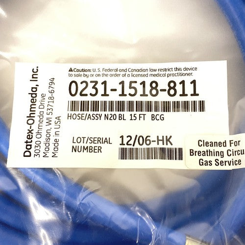 DATEX OHMEDA 0231-1518-811 HOSE/ASSY N20 BL 15 FT BCG