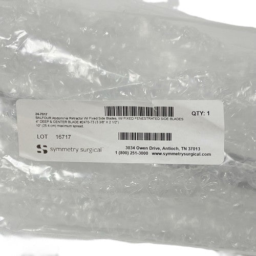 Symmetry REF 24-7017 Balfour Abdominal Retractor With CENTER BLADE 24-7073