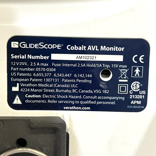 Verathon AVL Glidescope 0570-0304, Cobalt AVL Monitor