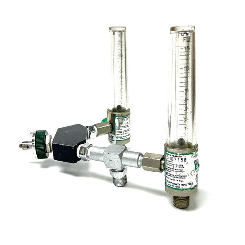 Medstar Dual O2 Flowmeter, Model 1687, w/ Y Block Assembly