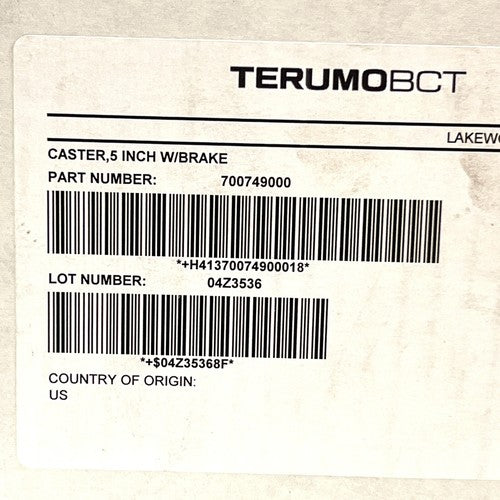 TerumoBCT P/N 700749000, Caster, 5 Inch w/ Brake, Set Of 2