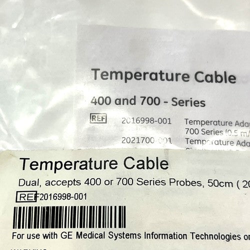 GE REF 2016998-001 Dual Temperature Cable 400/700 Series Probe 50cm