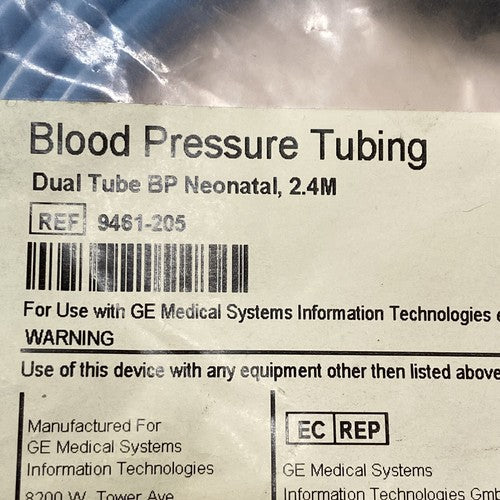 GE REF 9461-205 Dual Tube BP Neonatal Blood Pressure Tubing 2.4M