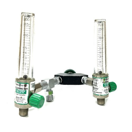 Medstar Dual O2 Flowmeter, Model 1687, w/ Y Block Assembly