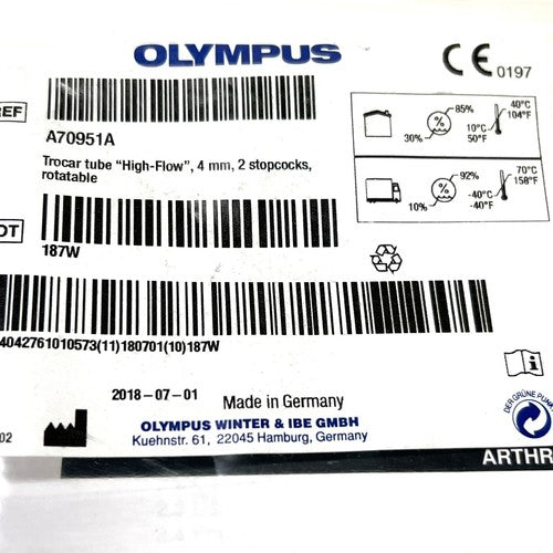 Olympus REF A70951A Trocar tube "High-Flow", 4 mm, 2 stopcocks,rotatable