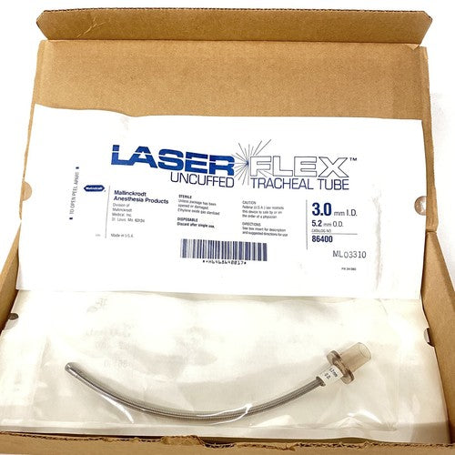 Mallinckrodt 86400 Laser Flex Uncuffed Tracheal Tube 3.0mm I.D. 5.2mm O.D. Set-5