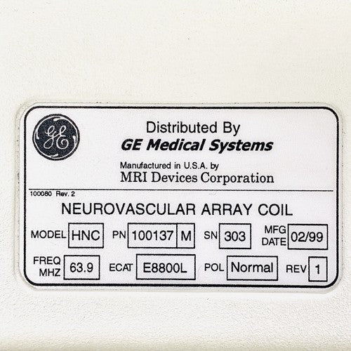 GE Neurovascular Array Coil P/N-100137M Model-HNC