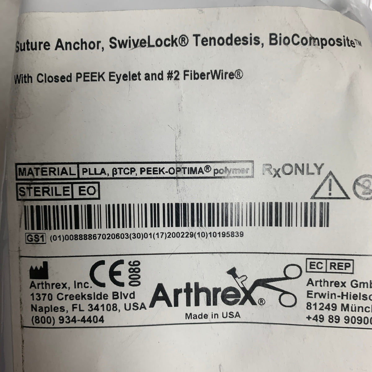 ARTHREX AR-1662BCC-7 BioComposite SwiveLock Tenodesis Suture Anchor 7x19.1mm, EXP 2020-02