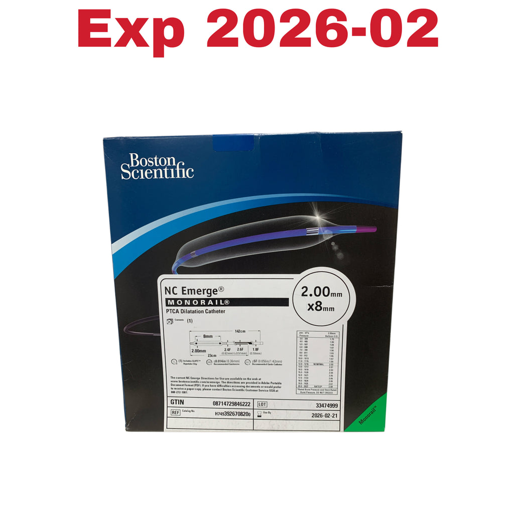 BOSTON SCIENTIFIC REF H7493926708200 NC Emerge MONORAIL PTCA Dilatation Catheter 2.00mm x 8mm Exp 2026 02