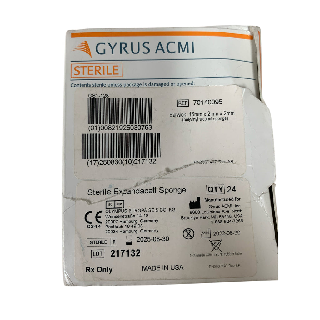 GYRUS ACMI 70140095 Earwick Sterile Expandacell Polyvinyl Alcohol Sponge 16mm x 2mm x 2mm BOX OF 24 Exp 2025 08