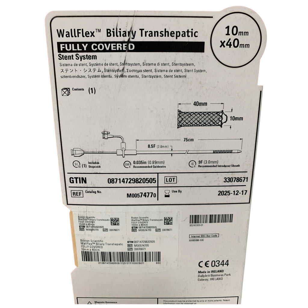 BOSTON SCIENTIFIC M00574770 WallFlex Biliary Transhepatic Fully Covered Stent System 10 mm x 40 mm 75 cm EXP 2025 12