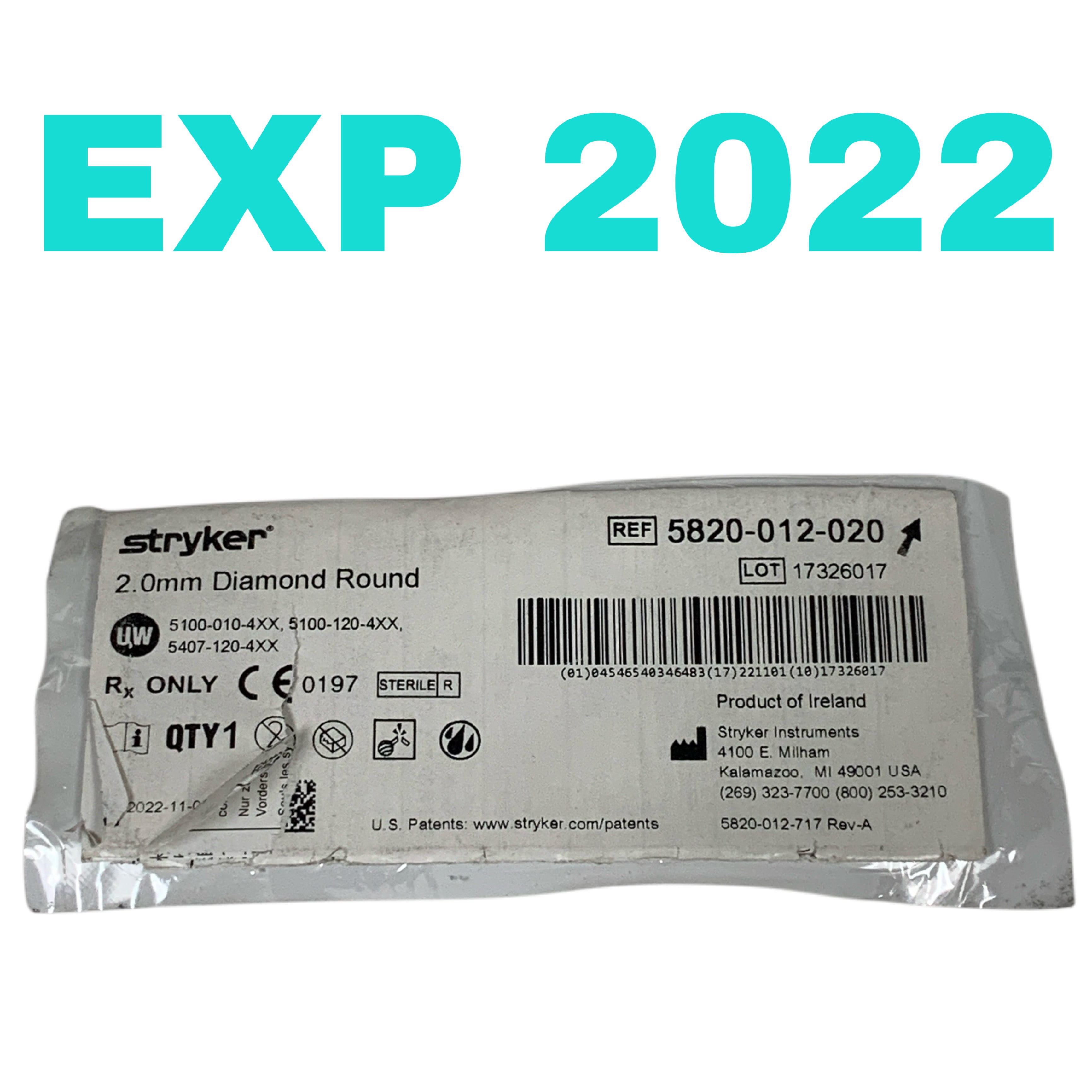 STRYKER REF 5820-012-020 2.0mm Diamond Round, EXP.2022-11