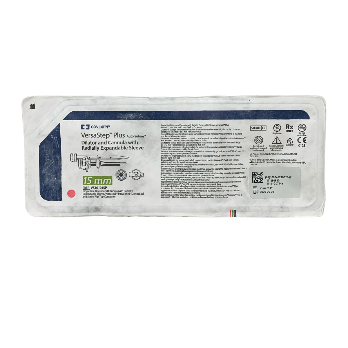 COVIDIEN VS101015P VersaStep Plus Auto Suture Dilator and Cannula with Radially Expandable Sleeve 15mm 5-12mm Seal 5mm Converter Exp 2026 06