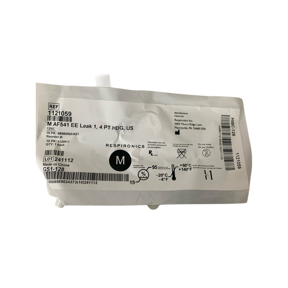 RESPIRONICS 1121059 M AF541 EE Leak 1 4 PT HDG Size Medium