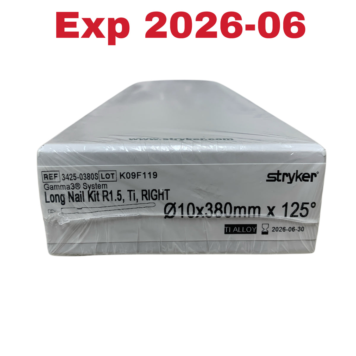 STRYKER 3425-0380S Gamma3 System Long Nail Kit R1.5 Ti RIGHT 10x380mm x 125 Exp 2026 06
