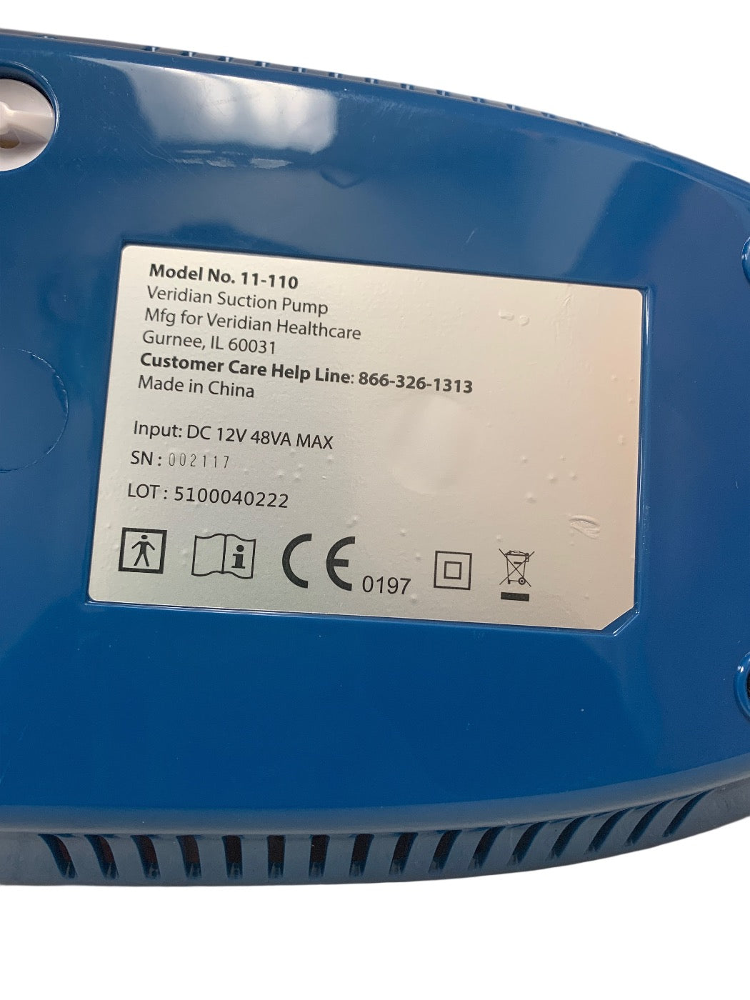 VERIDIAN 11-110 Medical Suction Pump Aspirator with Tubing and Collection Jar
