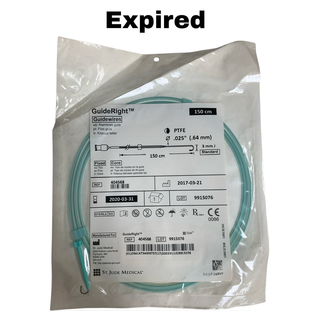 ST JUDE MEDICAL 404568 GuideRight Guidewires PTFE .025" 150 cm 3 mm J Standard  EXP 2020 03