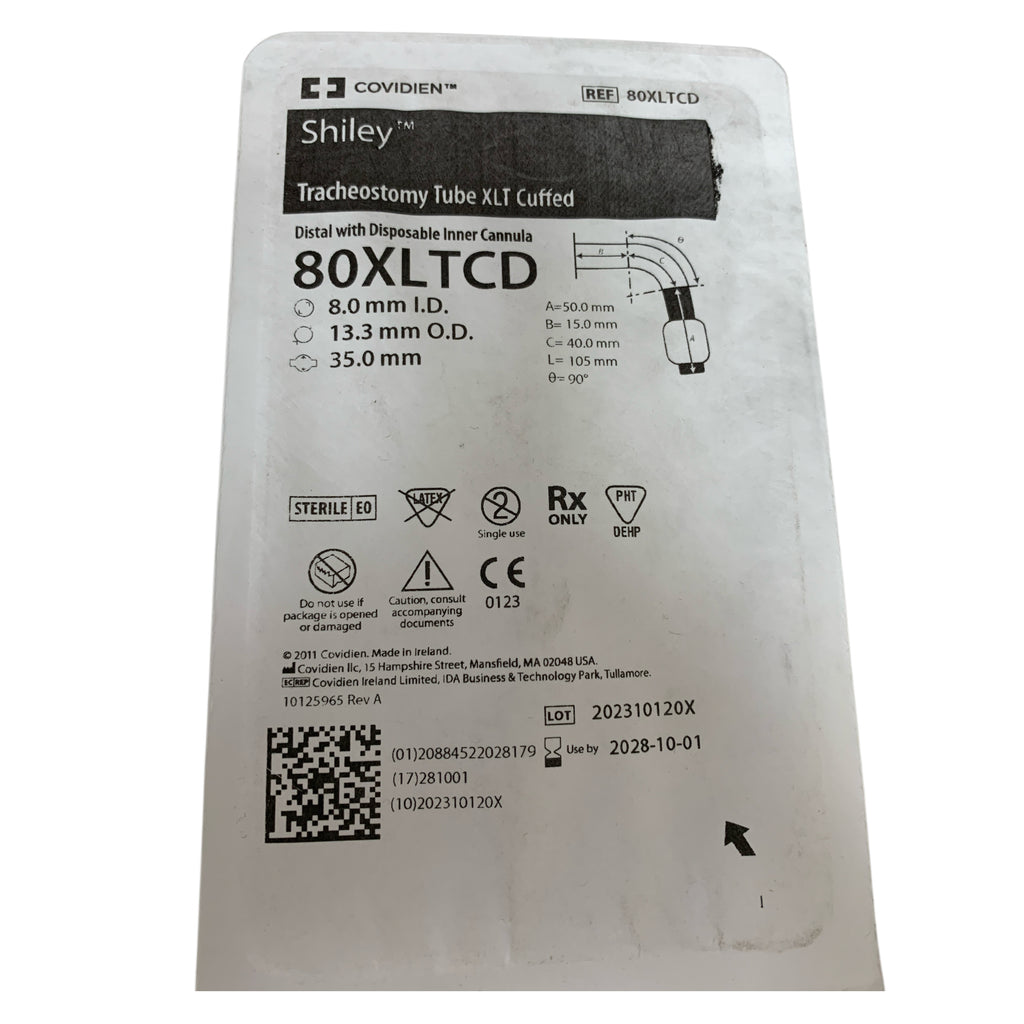 COVIDIEN REF 80XLTCD Shiley Tracheostomy Tube XLT Cuffed 8.0mm ID Distal, Exp.2028-10