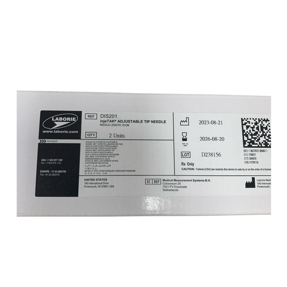 LABORIE DIS201 injeTAK Adjustable Tip Needle Length 70 cm Exp 2026 08