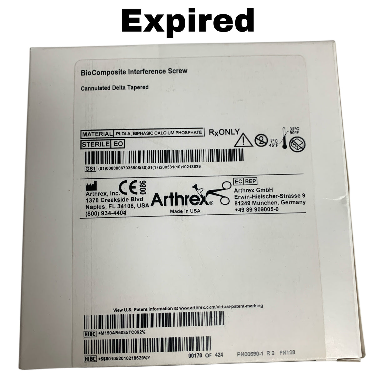 ARTHREX AR-5035TC-09 BioComposite Interference Screw 9 x 35 mm, EXP 2020-05