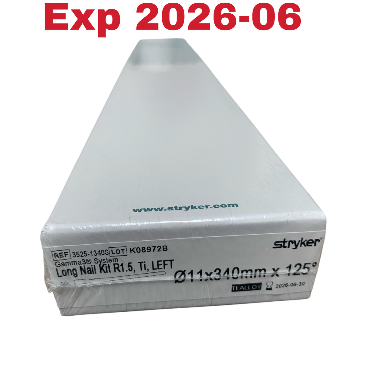 Stryker 3525-1340S Gamma3 System Long Nail Kit R1.5 Ti LEFT 11x340mm x 125 Exp 2026 06