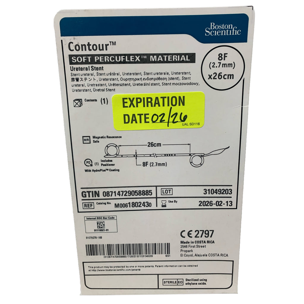 BOSTON SCIENTIFIC REF M0061802430 Contour Soft Percuflex Ureteral Stent 8F 26cm Exp 2026 02