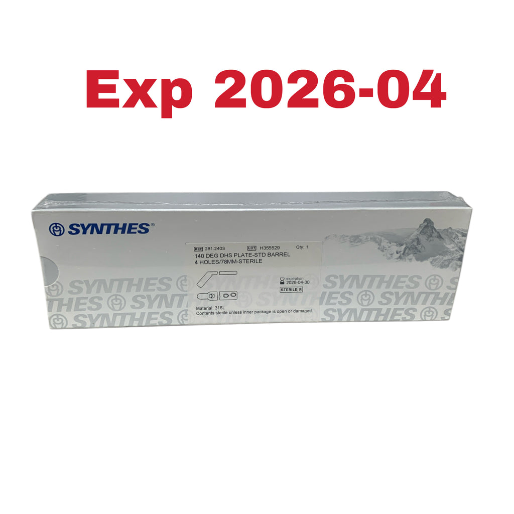 SYNTHES REF 281.240S 140 DEG DHS PLATE STD BARREL 4 HOLES 78MM STERILE Exp 2026 04