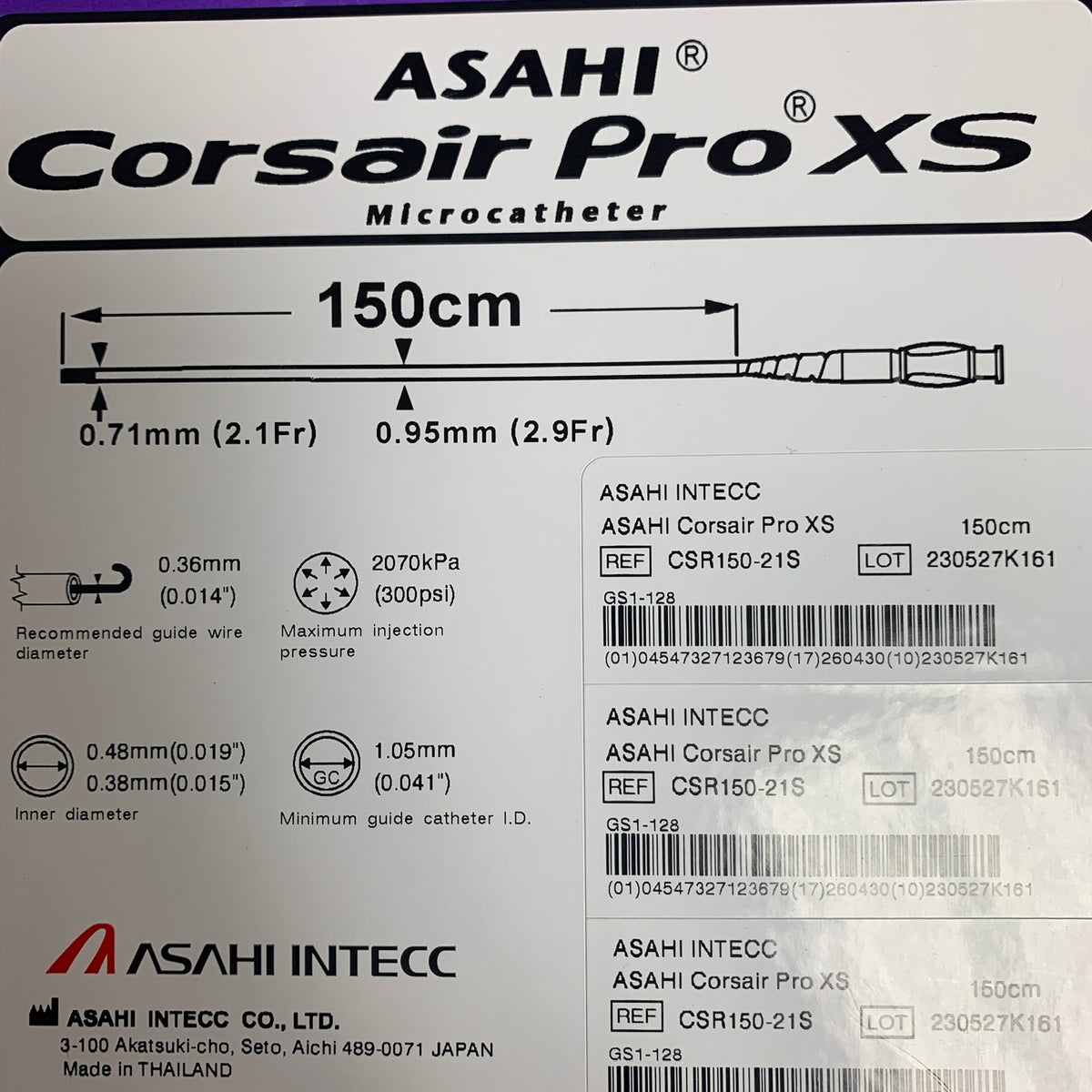 ASAHI INTECC CSR150-21S Corsair Pro XS Microcatheter 150cm 2.1Fr EXP 2026 04