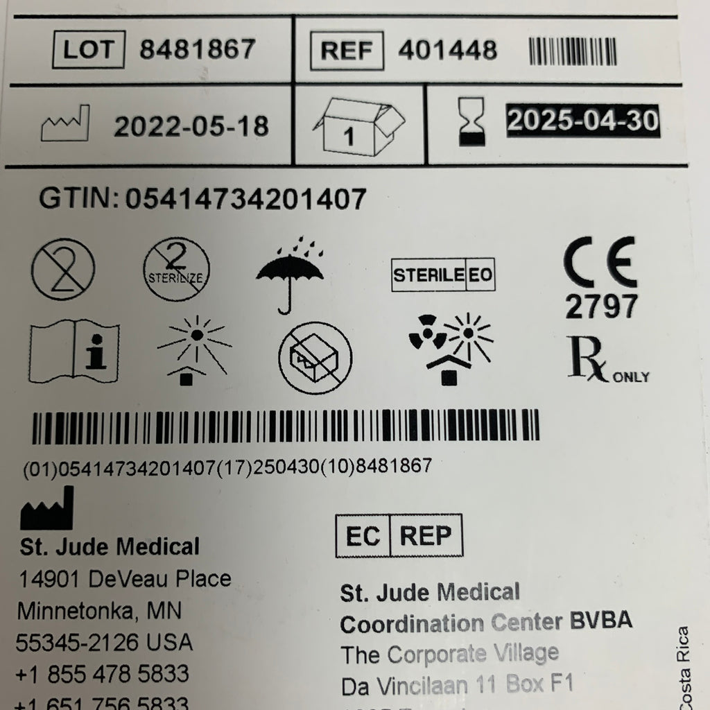 ST JUDE MEDICAL 401448 Supreme Electrophysiology Catheter 5F 1.70 mm 120 cm EXP 2025 04