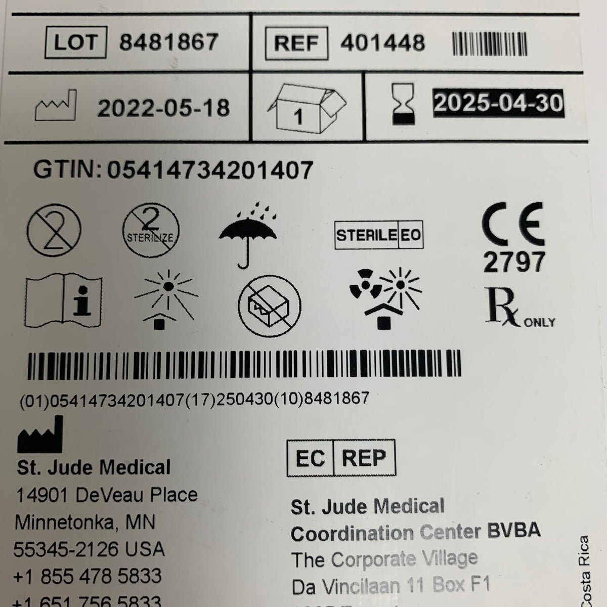 ST JUDE MEDICAL 401448 Supreme Electrophysiology Catheter 5F 1.70 mm 120 cm EXP 2025 04