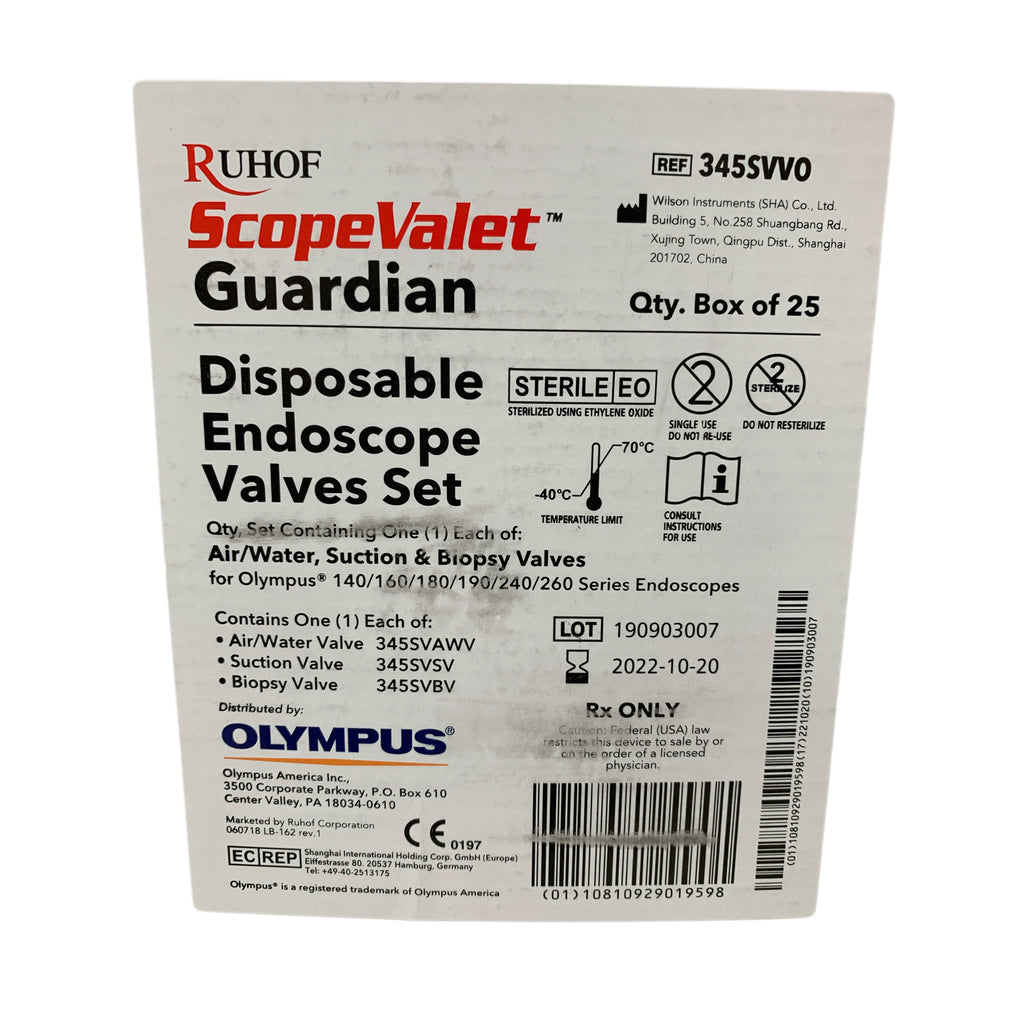 RUHOF Olympus 345SVV0 ScopeValet Guardian Disposable Endoscope Valves Set Box of 25 Exp 2022 10