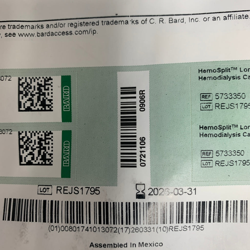 BARD 5733350 HemoSplit Long Term Hemodialysis Catheter 14.5 F x 35 cm EXP 2026 03